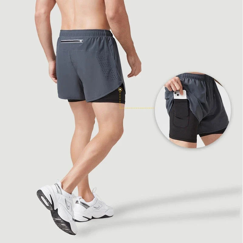 Shorts Masculino 2 em 1 MaxRun Ônix Sports Secagem Rápida e Camada Dupla - Ônix Sports